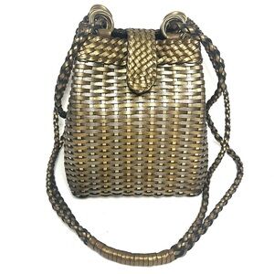 CEM Metallic Gold and Silver Woven Leather Bucket Bag